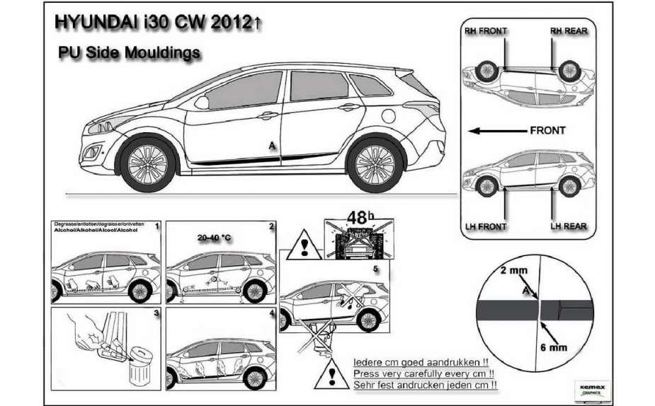 Ochranné boční lišty na dveře, Hyundai i30, 2012->, 5 dveř., hatchback+combi