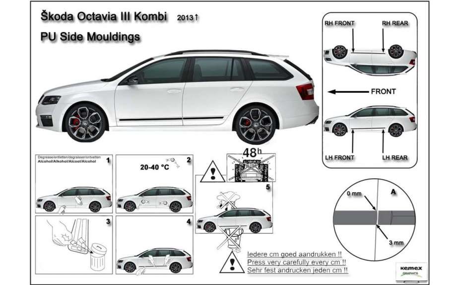 Ochranné boční lišty na dveře, Škoda Octavia III, 2013->, Sedan / Combi