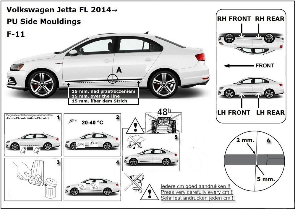 Ochranné boční lišty na dveře, VW Jetta VI, 2014-2018, Sedan, Facelift