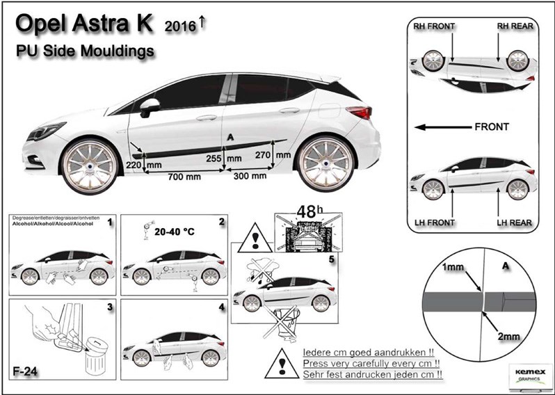 Ochranné boční lišty na dveře, Opel Astra K, 2015->