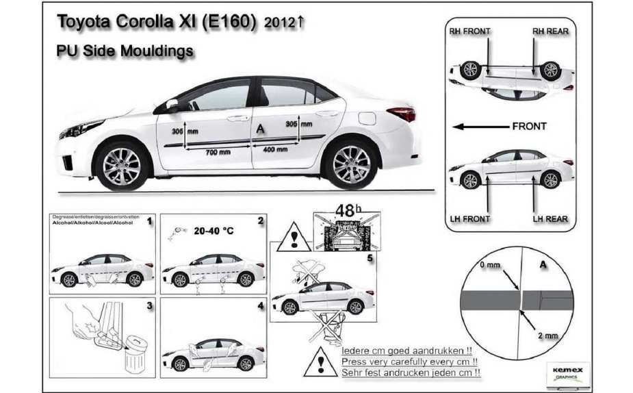 Ochranné boční lišty na dveře, Toyota Corolla (E160), 2012->, Sedan