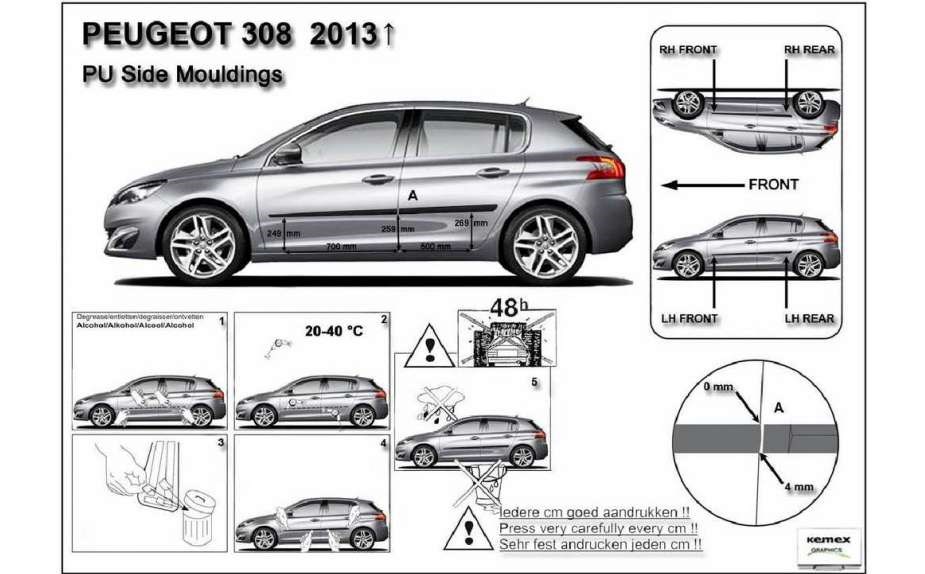 Ochranné boční lišty na dveře, Peugeot 308, HB, 2013->