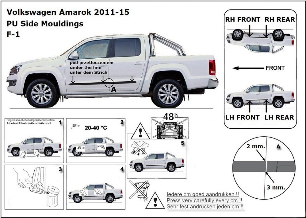 Ochranné boční lišty na dveře, VW Amarok, 2009-, 2015-, +Facelift