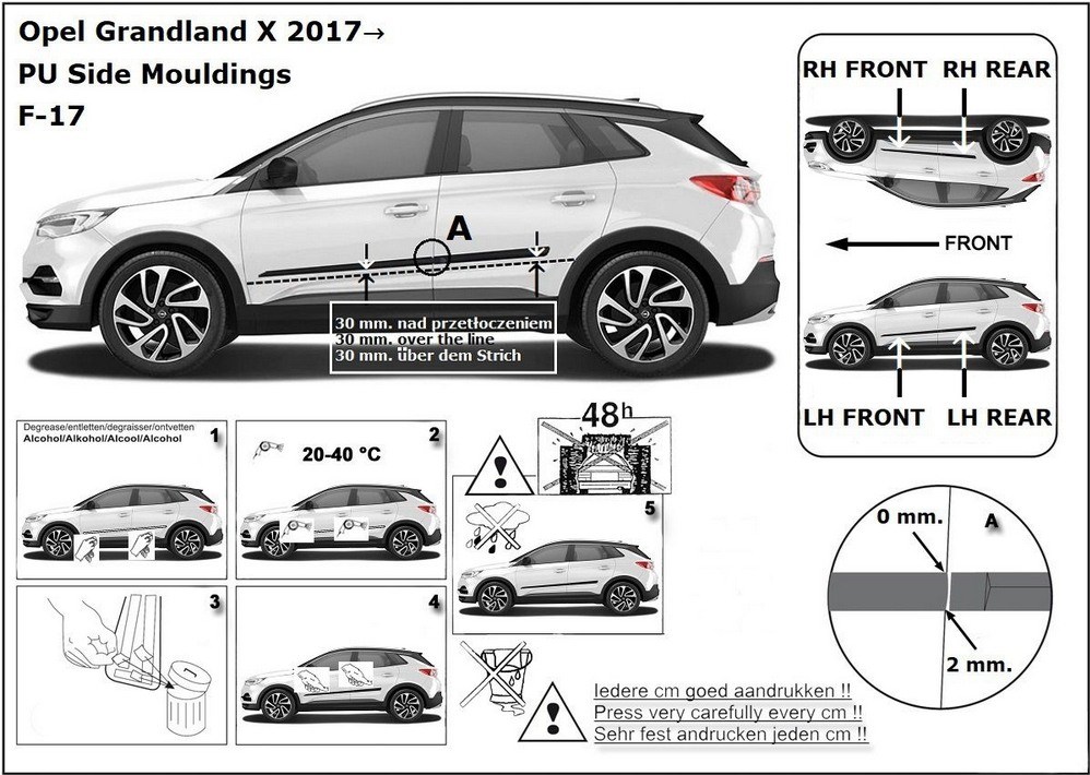 Ochranné boční lišty na dveře, Opel Grandland X, 2017-
