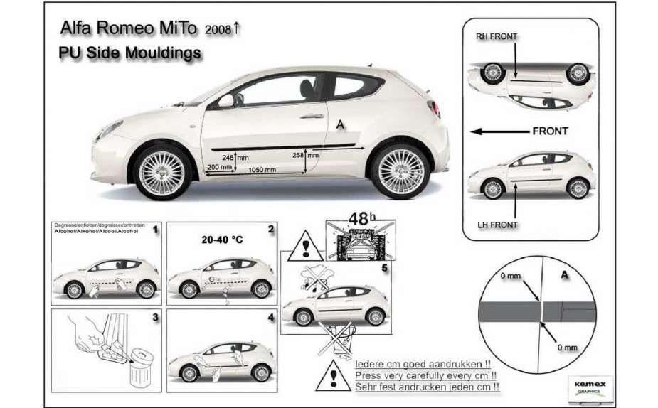 Ochranné boční lišty na dveře, Alfa Romeo Mito, 2008->, hatchback