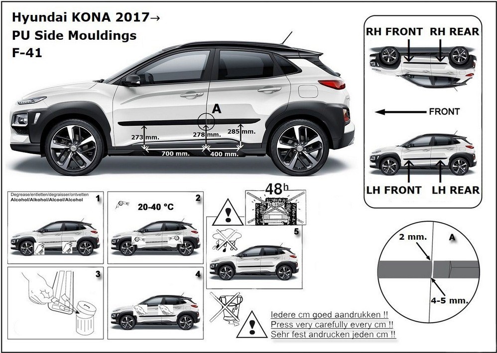 Ochranné boční lišty na dveře, Hyundai Kona, 2017-