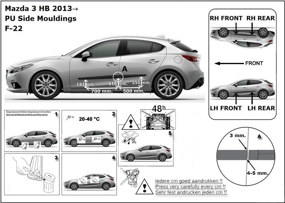 Ochranné boční lišty na dveře, Mazda 3 III, 2013-2018, HTB/Sedan