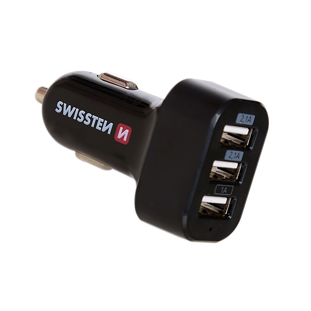 Zástrčka SWISSTEN s 3x USB výstupem 5,2 A, 12/24V, 44059