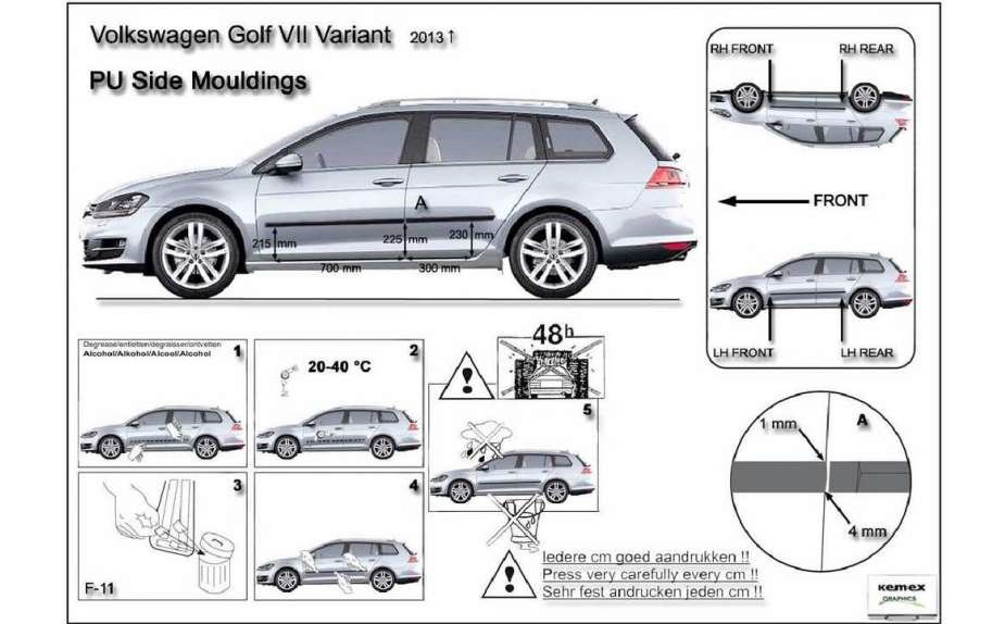 Ochranné boční lišty na dveře, VW Golf VII, 2013->, combi, wagon