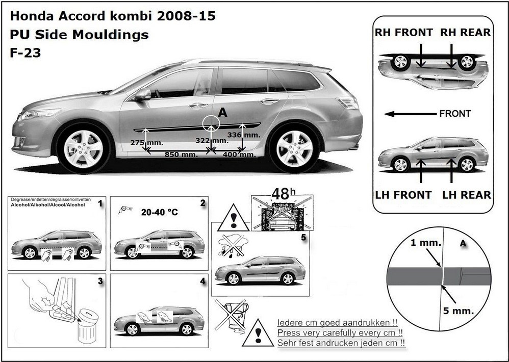 Ochranné boční lišty na dveře, Honda Accord VIII, 2008-2015, Combi