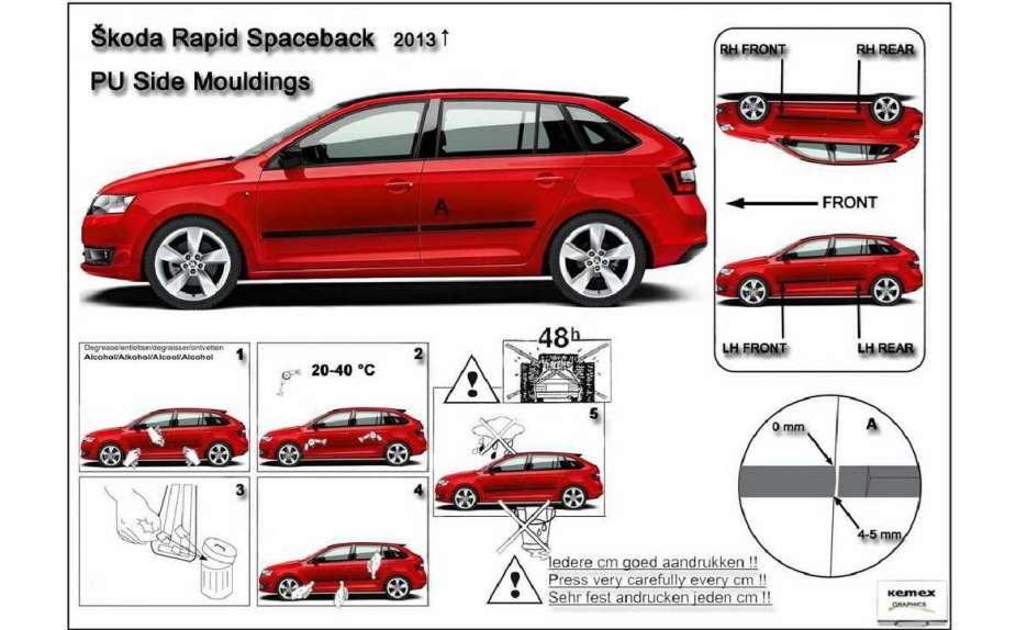 Ochranné boční lišty na dveře, Škoda Rapid, 2012->