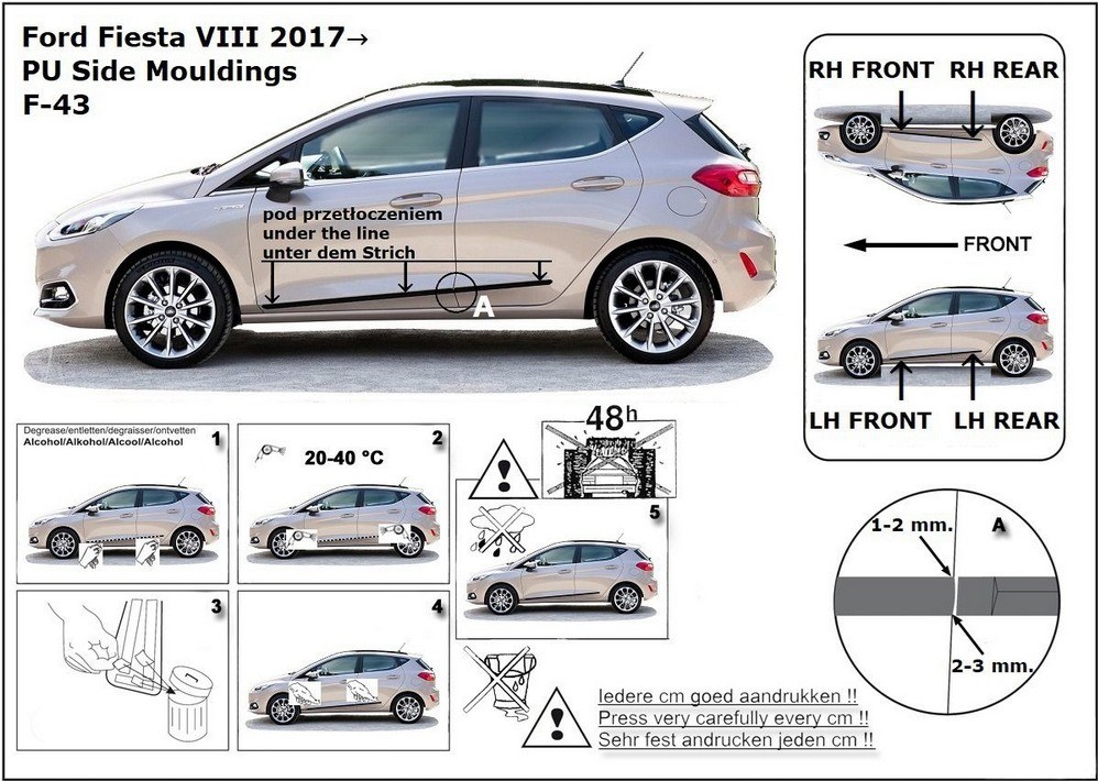 Ochranné boční lišty na dveře, Ford Fiesta VII, 2017-, HTB, 5d.