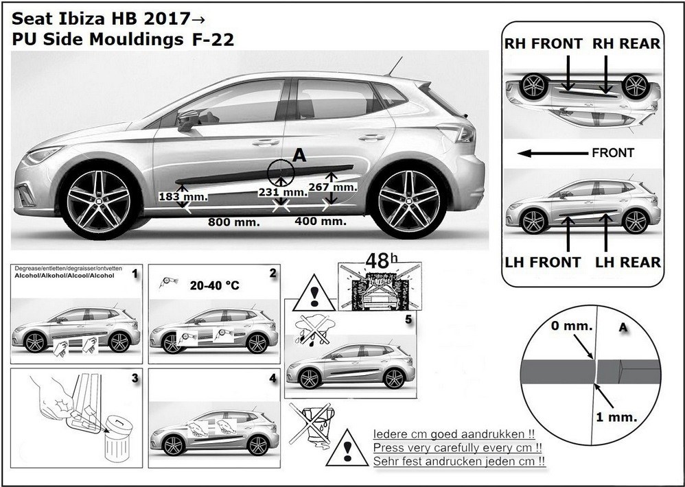 Ochranné boční lišty na dveře, Seat Ibiza V, 2017-, HTB