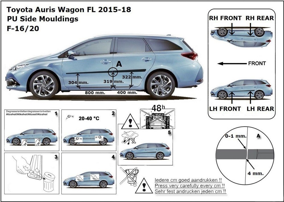 Ochranné boční lišty na dveře, Toyota Auris II, 2015-2018, Combi, Facelift