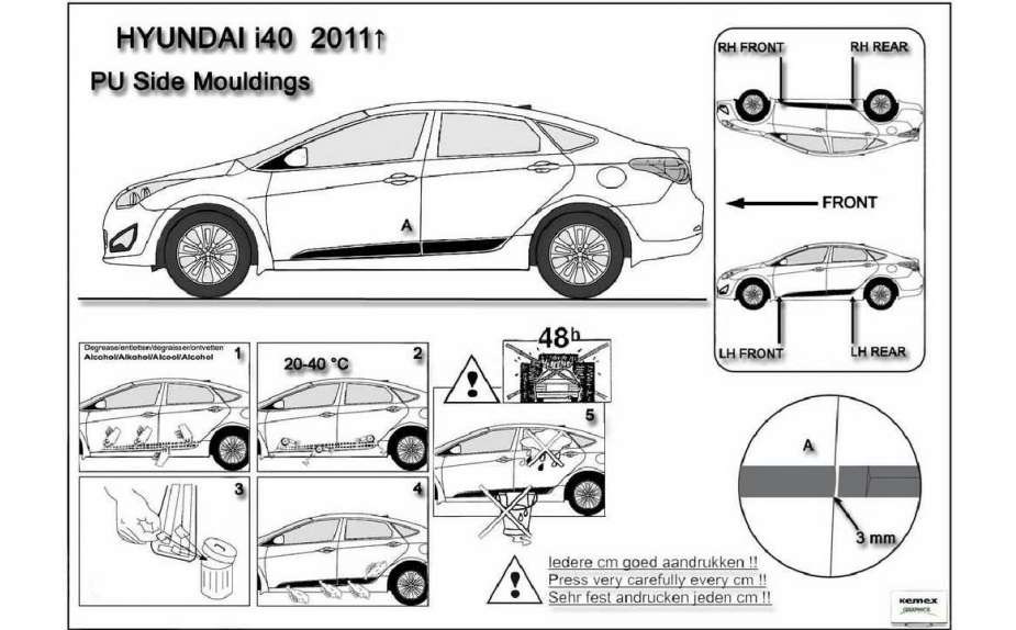 Ochranné boční lišty na dveře, Hyundai i40, 2011->, Sedan, Combi