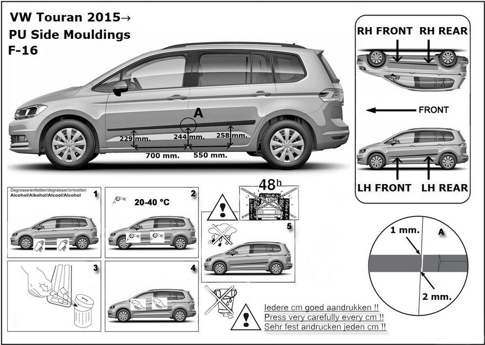 Ochranné boční lišty na dveře, VW Touran II, 2016-