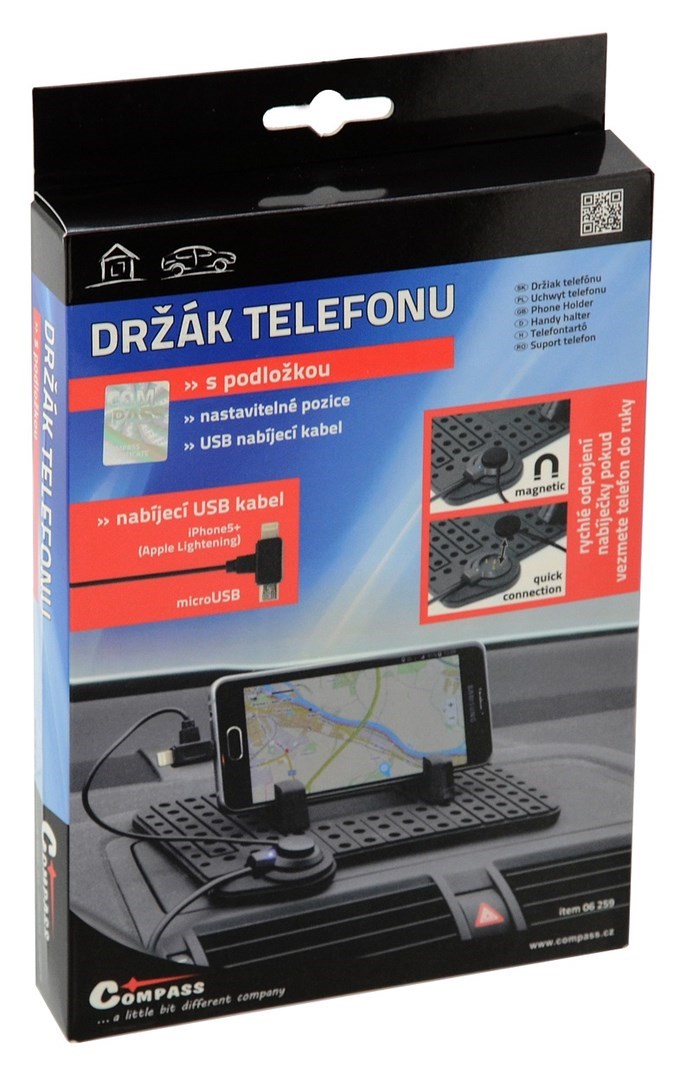 COMPASS Držák telefonu s podložkou a kabelem micro USB