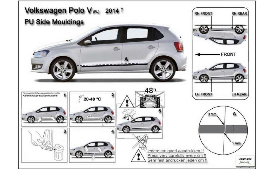 Ochranné boční lišty na dveře, VW Polo 6C, 2015->, 5 dveř., po FL