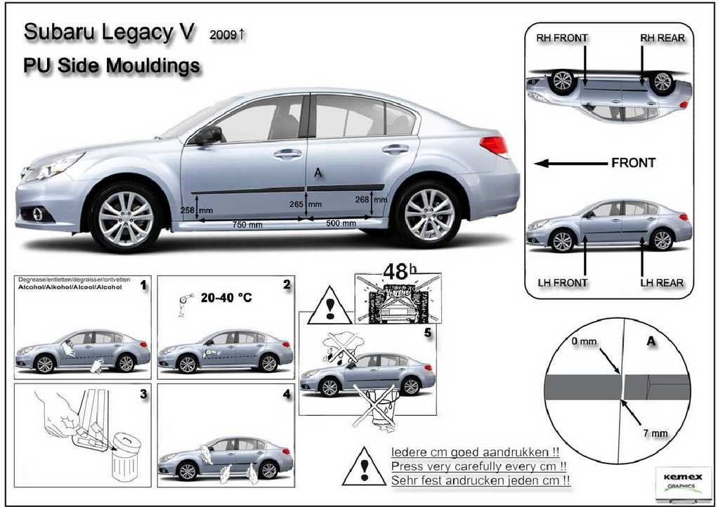 Ochranné boční lišty na dveře, Subaru Legacy, 2009->, sedan