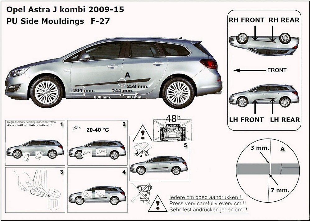 Ochranné boční lišty na dveře, Opel Astra J, 2009-2015, Combi