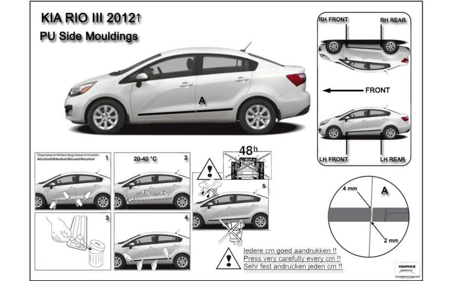 Ochranné boční lišty na dveře, Kia Rio III, sedan, 2012->
