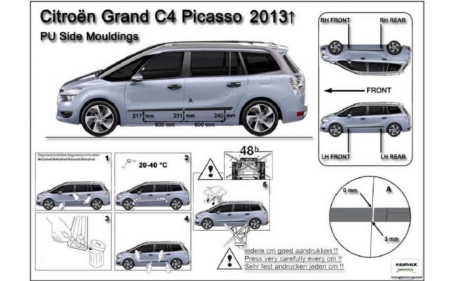 Ochranné boční lišty na dveře, Citroen C4 Picasso+Grand Picasso, 2013->, van, minivan