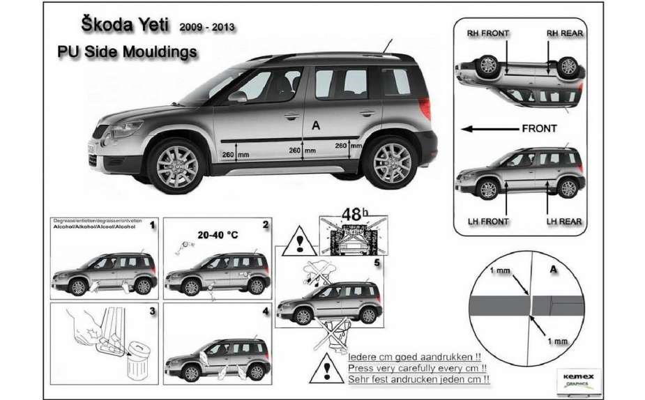 Ochranné boční lišty na dveře, Škoda Yeti, 2009->2013, van, minivan