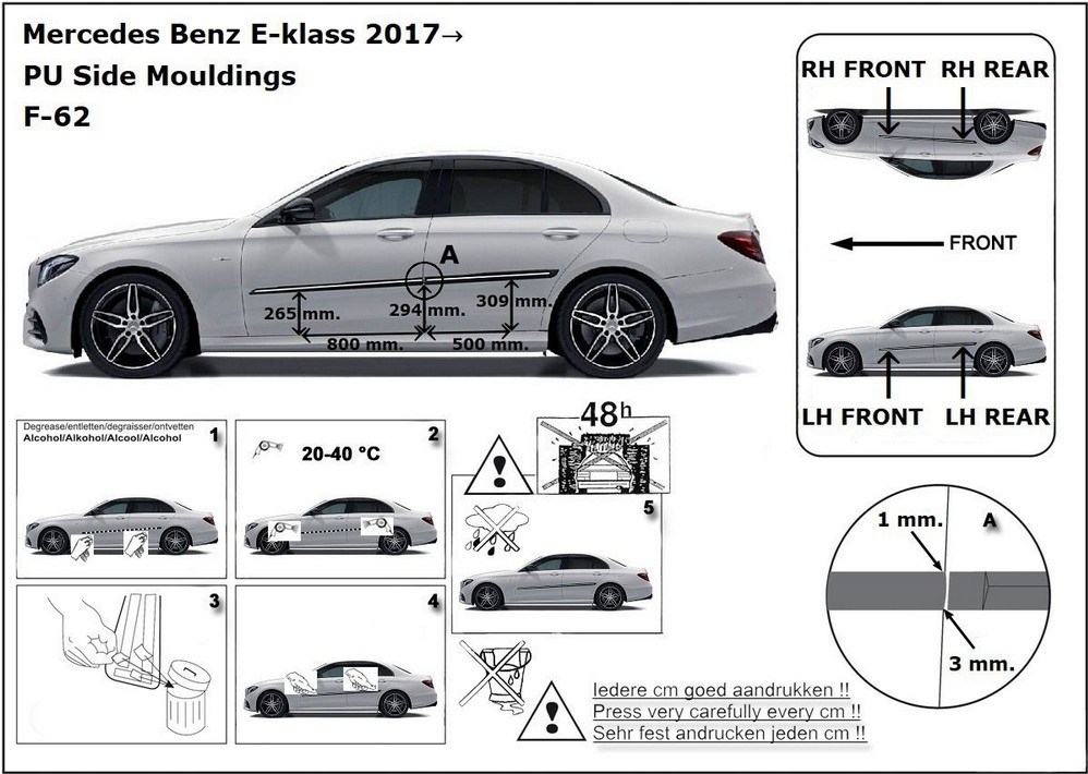 Ochranné boční lišty na dveře, Mercedes E-Klasse W213, 2016-, Sedan