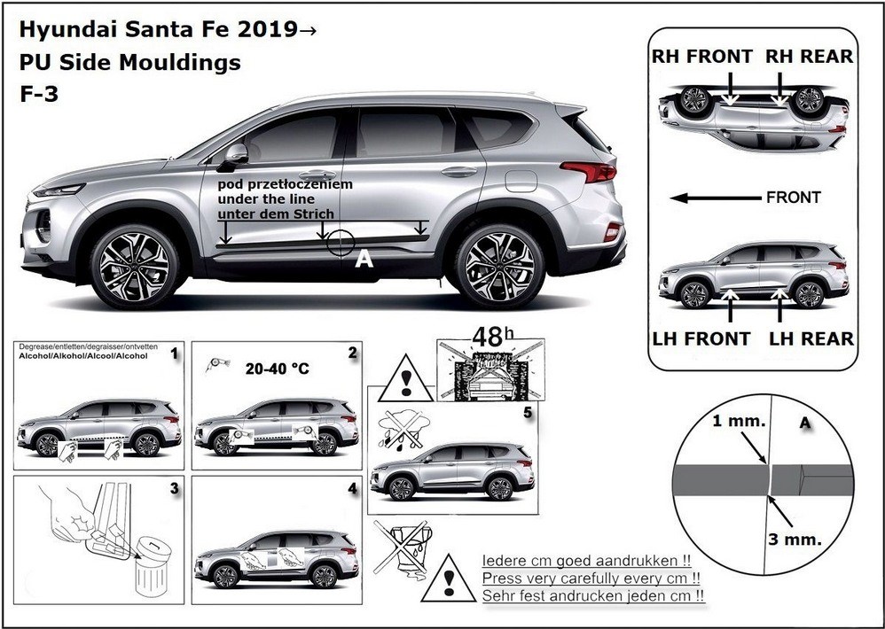 Ochranné boční lišty na dveře, Hyundai Santa Fe IV, 2018-