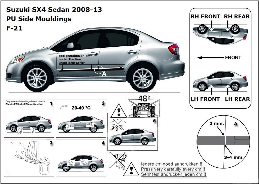 Ochranné boční lišty na dveře, Suzuki SX4, 2008-2014, Sedan