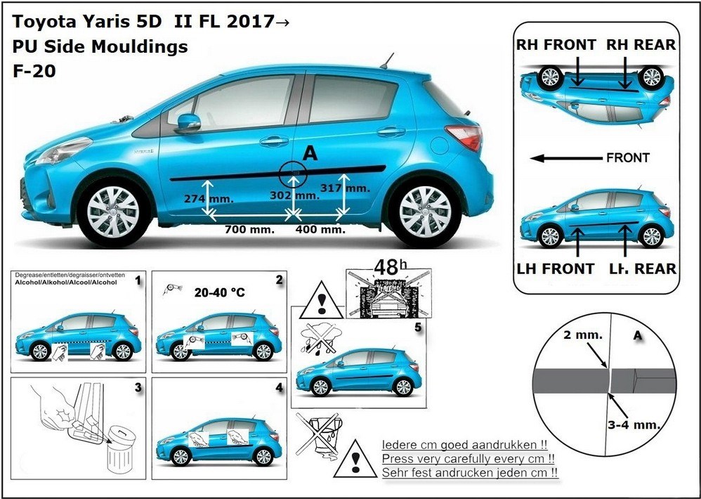 Ochranné boční lišty na dveře, Toyota Yaris III, 2017-, HTB, Facelift