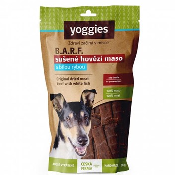 Yoggies sušené hovězí maso s rybou pro psy (proužky) 50 g